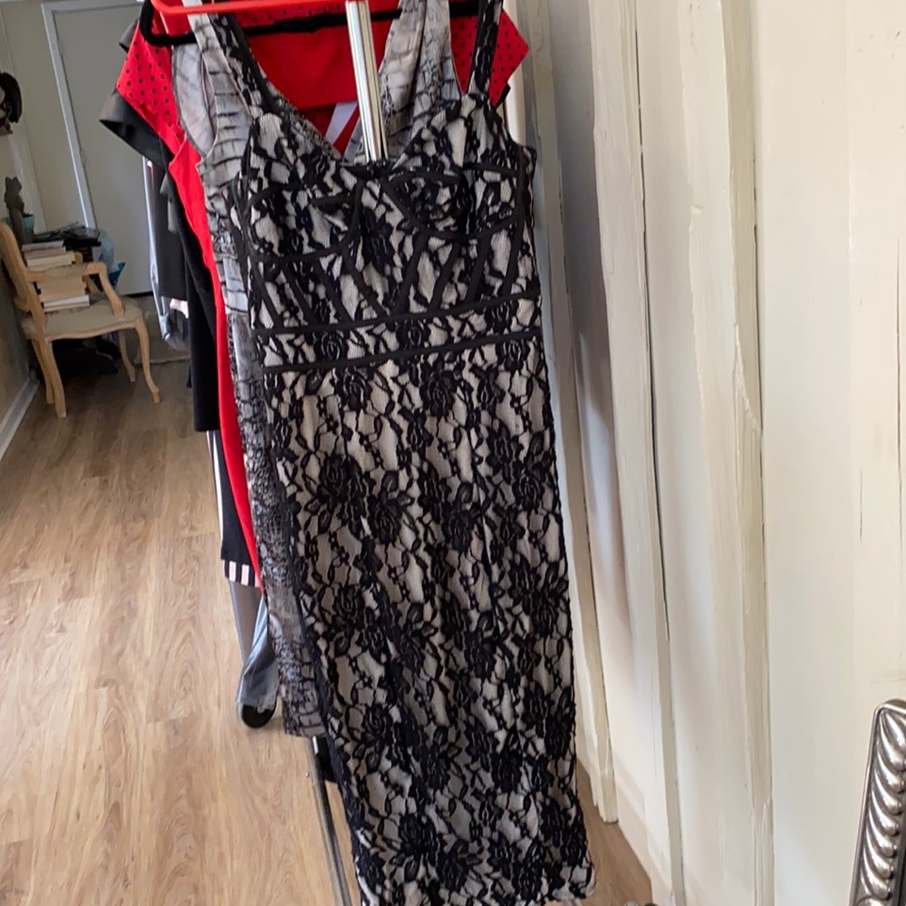 Black net over built in white slip.  Retro looking.